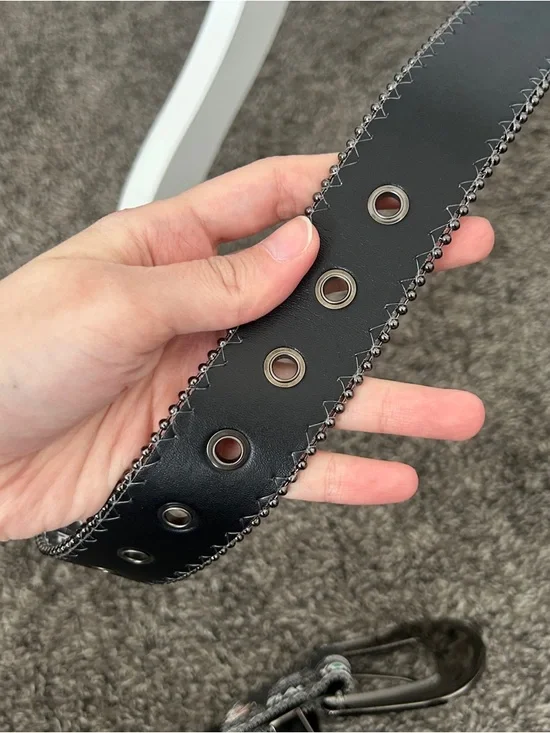 Y2K Style Black Abstract Print Rhinestone Belt - Picture 8 of 8